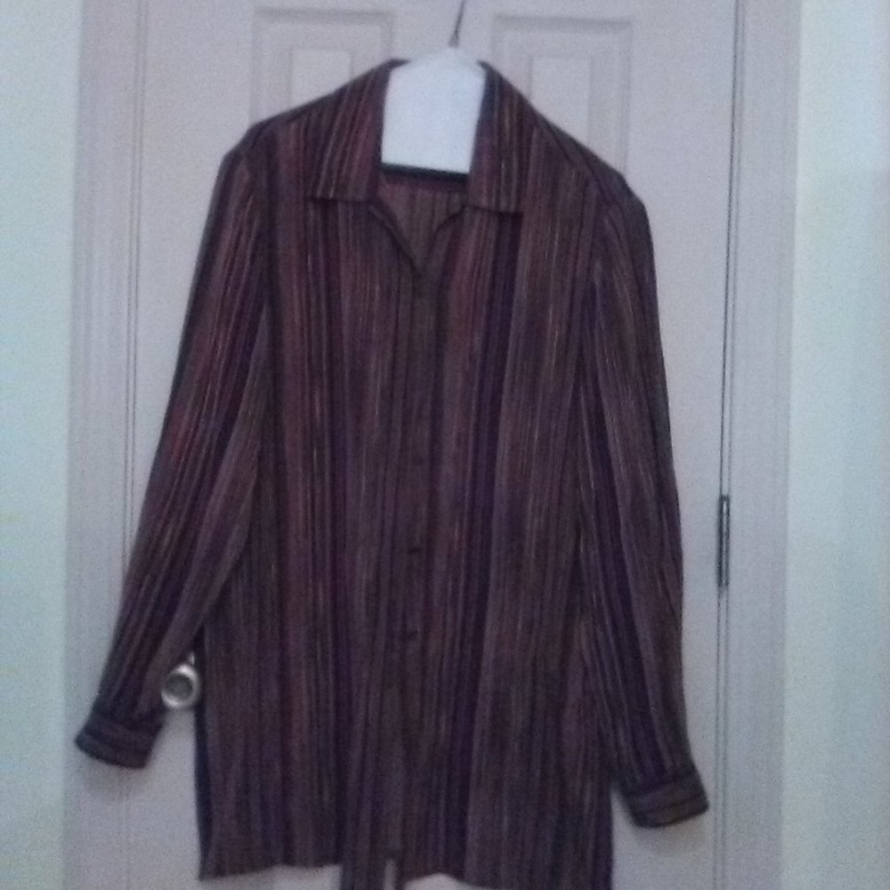 Jones New York Brown Multi-Color Stripe Tunic